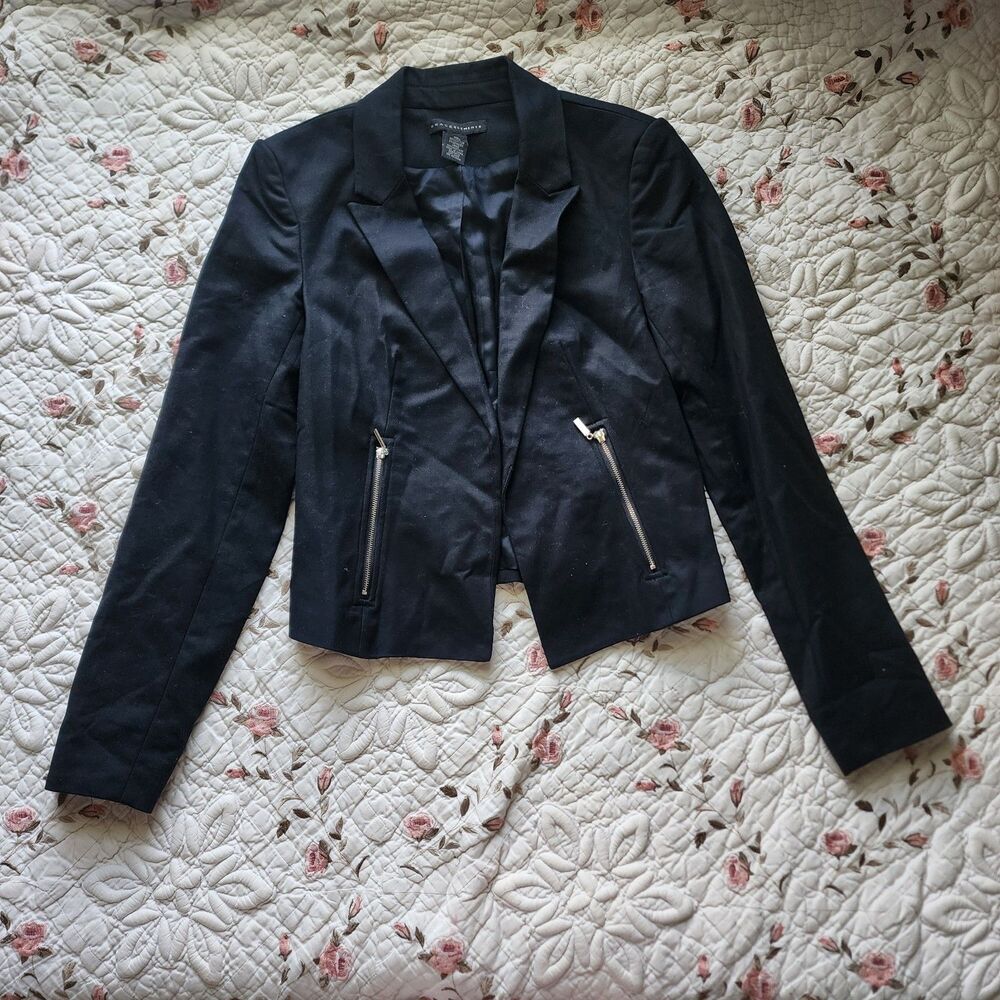 Grace Elements Black Open Front Blazer Jacket Women’s Size 2 Zipper Pockets